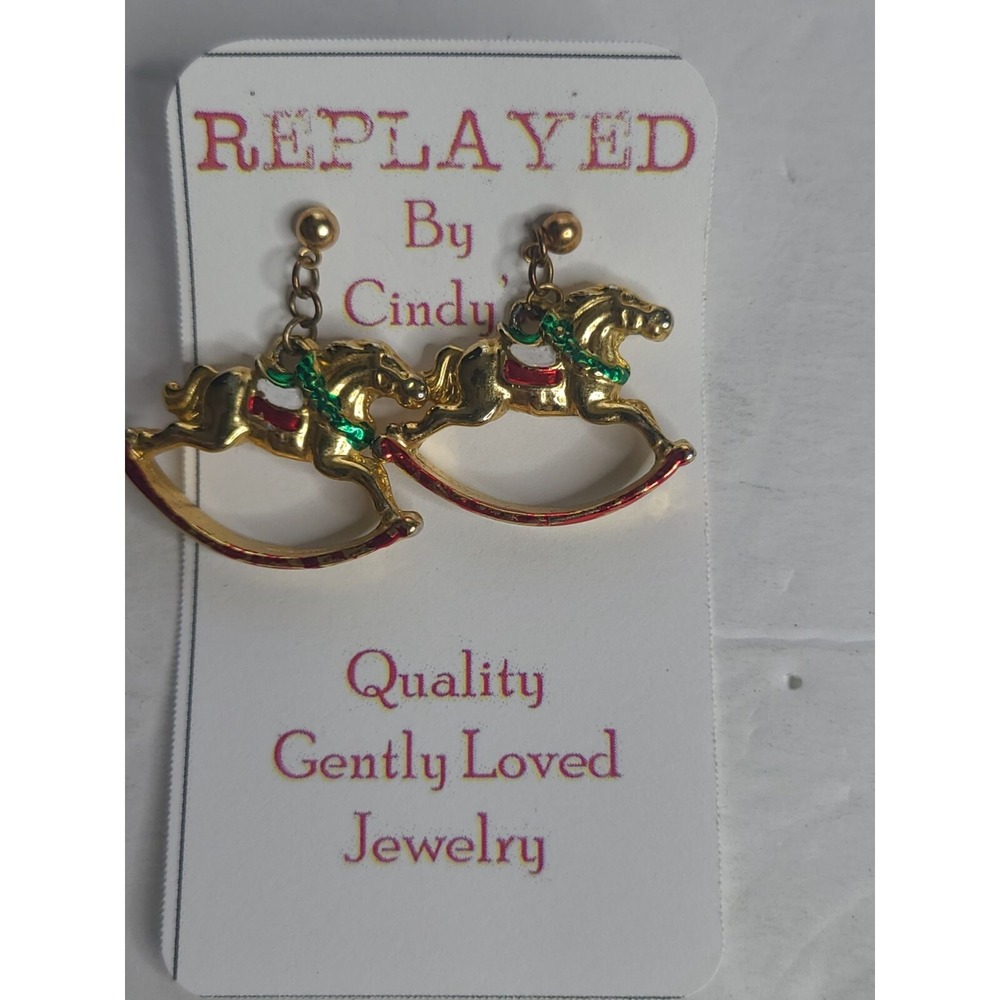 Vintage Goldtone and enamel Rocking Horse Earrings